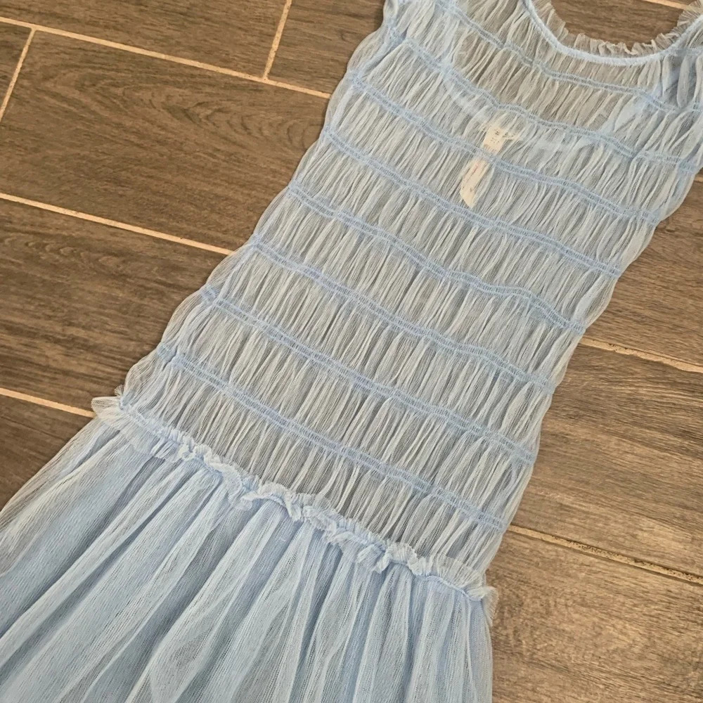 Free people let’s talk tutu slip nwot sheer boho revolve dress gown summer blue - Picture 3 of 4